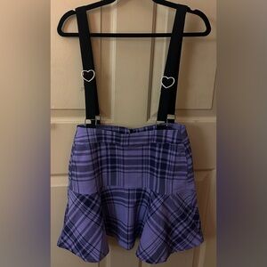 Killstar Purple Plaid Skirt with Heart Suspenders